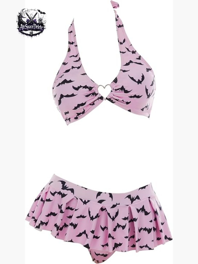 Large Goth Bat Print Bikini Set Polyester Spandex Upf 25 Swimsuit